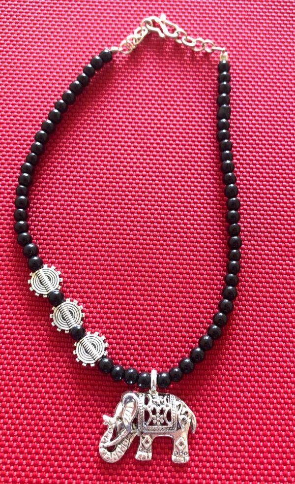 Single Anklet carving oxidized beads for Women