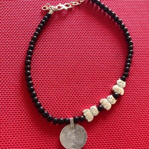 Single Anklet carving oxidized beads for Women