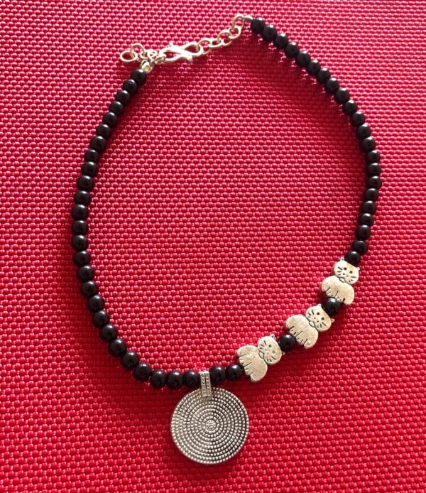 Single Anklet carving oxidized beads for Women