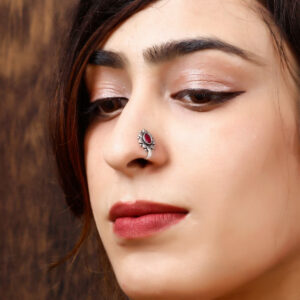 Clip-on oxidized nose pin with stones