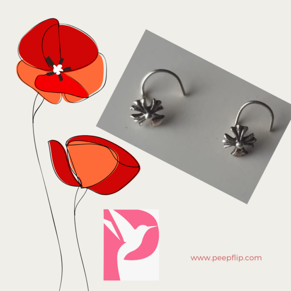 Silver flower shape Nose pin in wire type