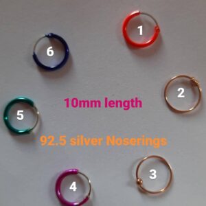 92.5 Silver in multi colour nose ring - 10mm