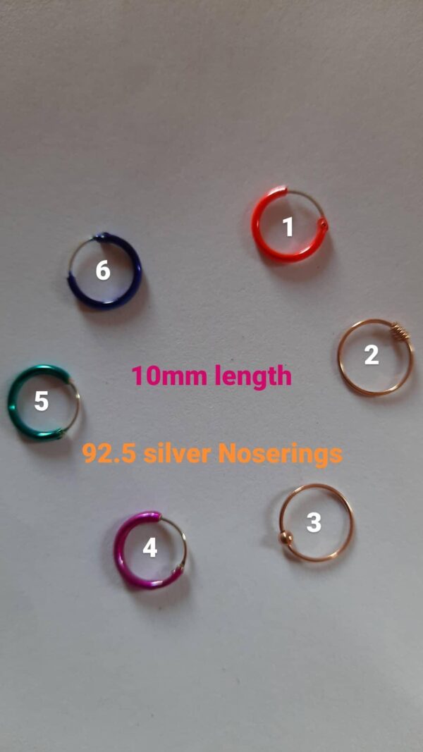 92.5 Silver in multi colour nose ring - 10mm